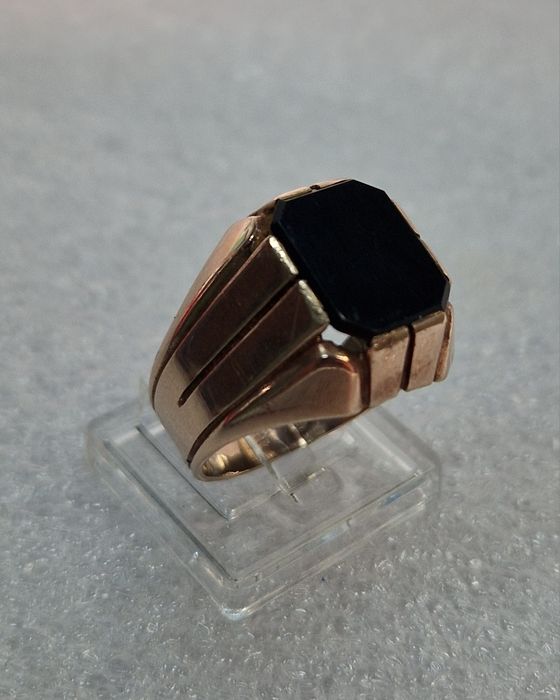 Piękny męski sygnet z onyksem Używany PR 375 rozm 21