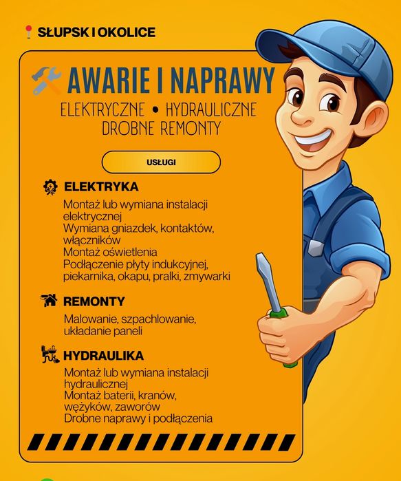 Awarie i naprawy elektryczne, hydrauliczne. Drobne remonty. Słupsk.