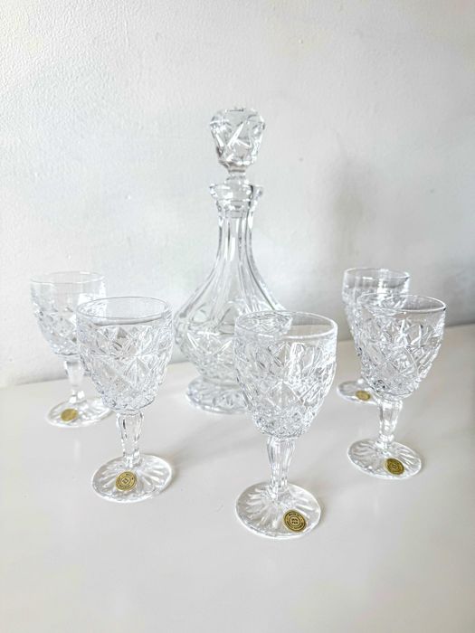 Elegancki zestaw kryształowy Bohemia Czechy - Karafka + 5 Kieliszków