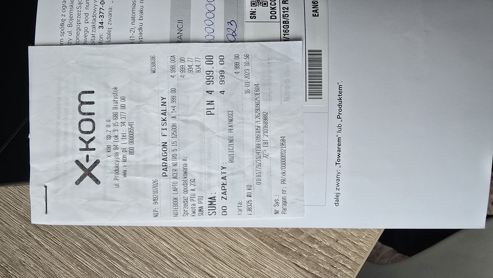 Laptop gamingowy Acer Nitro 5 rtx3060 i5 12gen