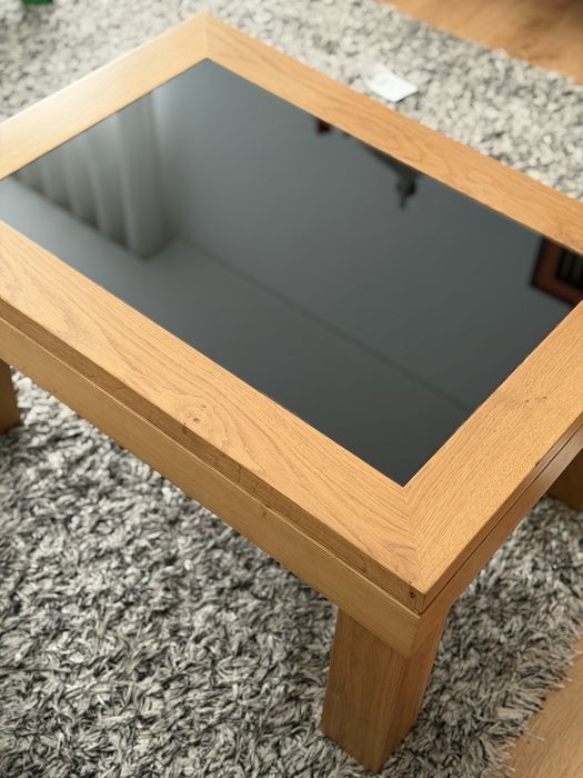 Mesa de Centro de Sala de Estar em Madeira Maciça com Vidro Preto Novo