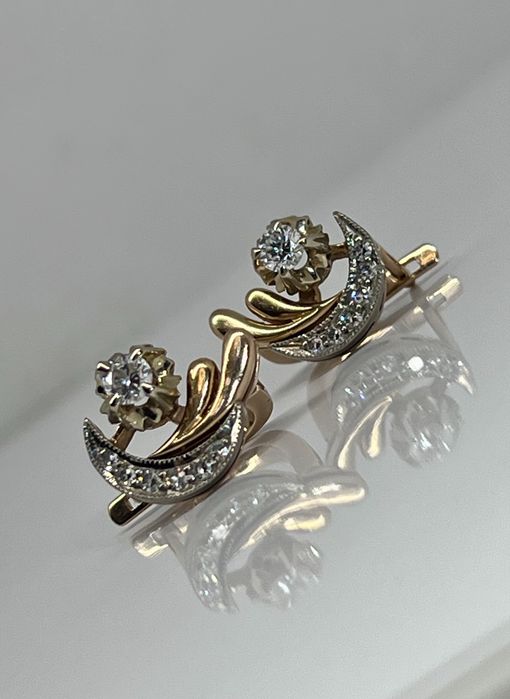 Золотые серьги с бриллиантами СССР,Золоті сережки  з діамантами