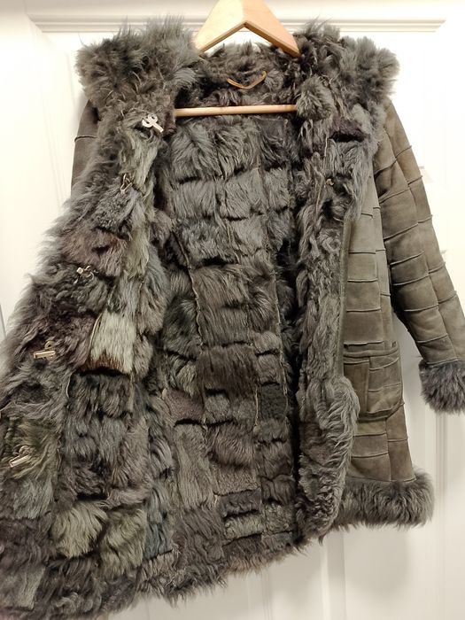 Naturalne Futro / Kożuch Króliczy • Szary • Vintage Retro • 100% Skóra