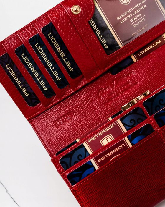 PETERSON portfel damski skórzany elegancki lakierowany P216 czerwony