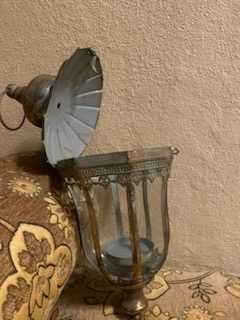 Lampion miedziany wiszący, wykonany techniką postarzenia.