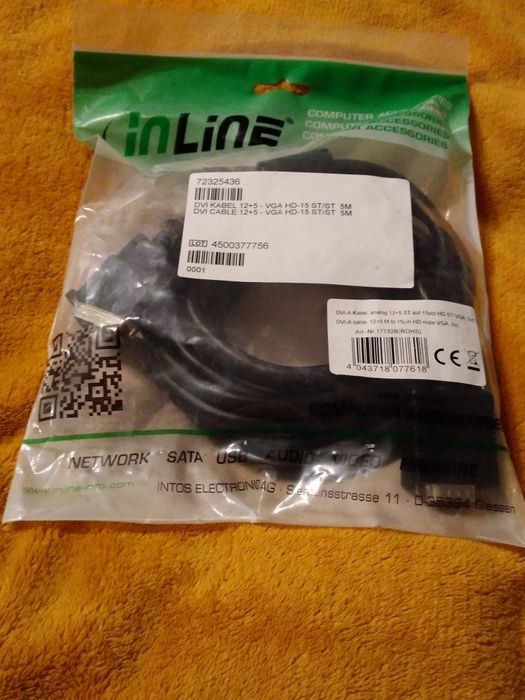 5m kabel do monitora komputerowego z wtykami D-SUB(VGA) DVI-I