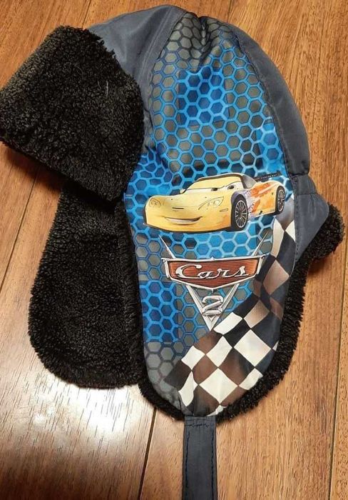 Меховая, зимняя шапка с ушками на липучках, Тачки