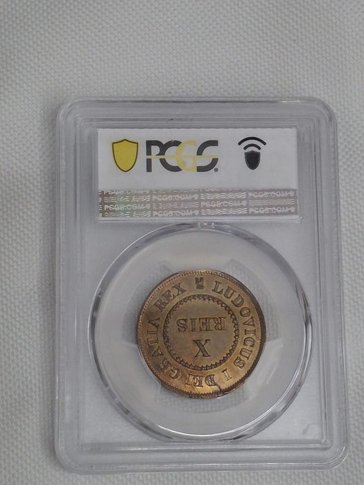 Portugal 1863 – Conjunto Excecional 5, 10 e 20 Reis PCGS SP63/SP64 RB – D. Luís I