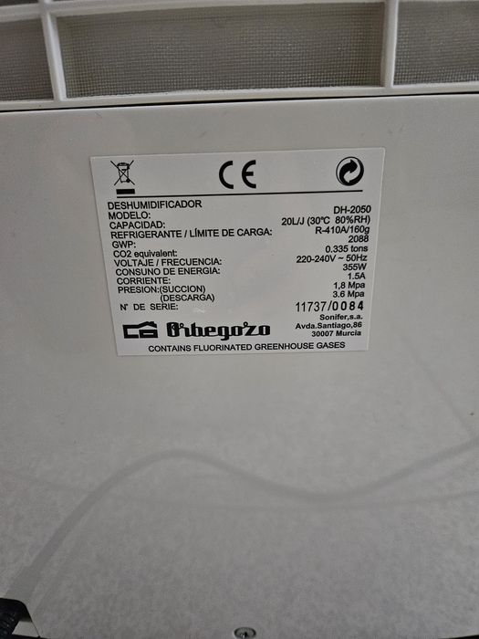 Desumidificador orbegozo DH 2050