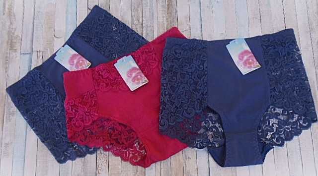 3 szt./  majtki bawełniane z koronką 2XL / bordowe  i 2x granatowe