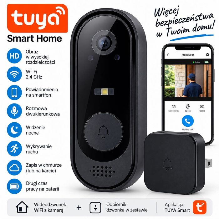 TUYA Smart Wideodzwonek WiFi z kamerą + odbiornik – NOWY Sosnowiec