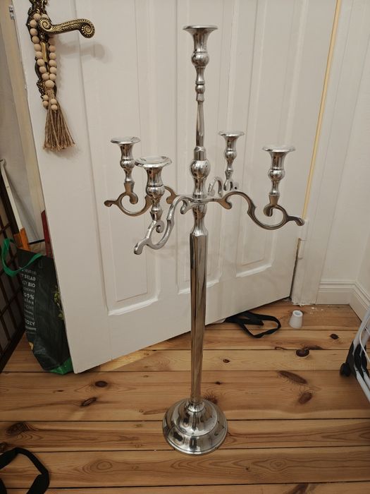 Wysoki świecznik srebrny Glamour retro vintage