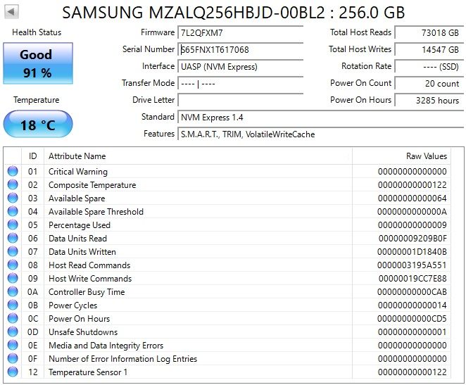 SSD Samsung PM991a 256Gb (3100 / 1800 Mb/s)