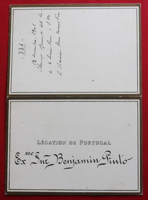Marcador mesa c/menu Legação de Portugal Paris 1901  (Reserva CF)