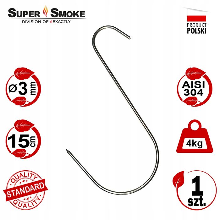 Hak Wędzarniczy SuperSmoke typu "S" do mięs i wędlin 3mm 15cm Standard