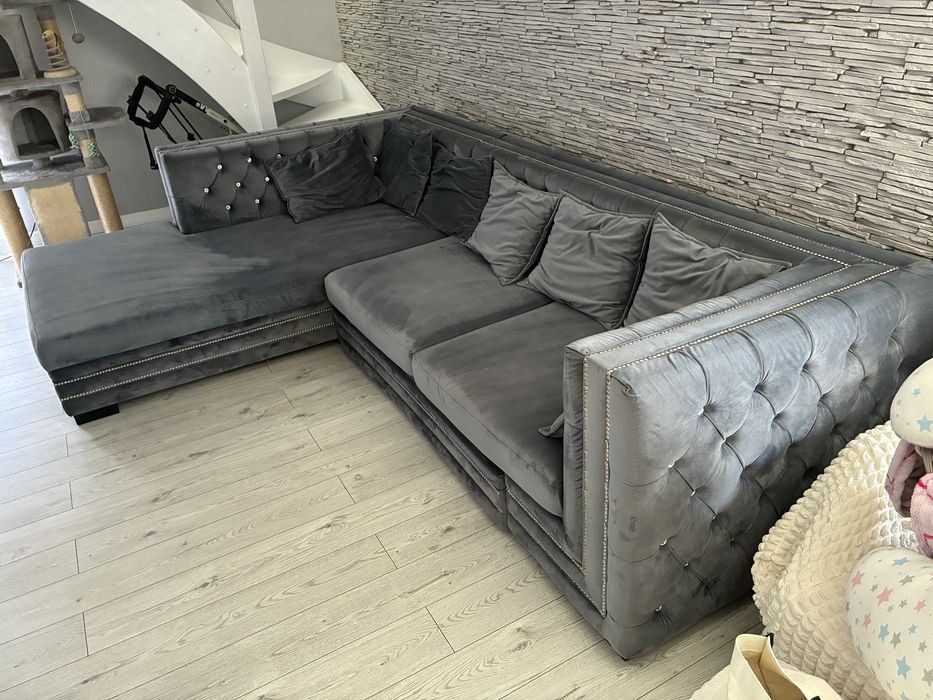 Narożnik tapicerowany elegancki welurowy glamour pikowany funkcja span