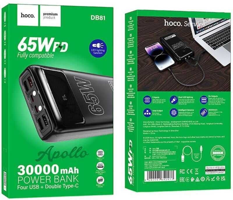 Зовнішній акумулятор (павербанк) Hoco DB81 Apollo 30000mAh 65W