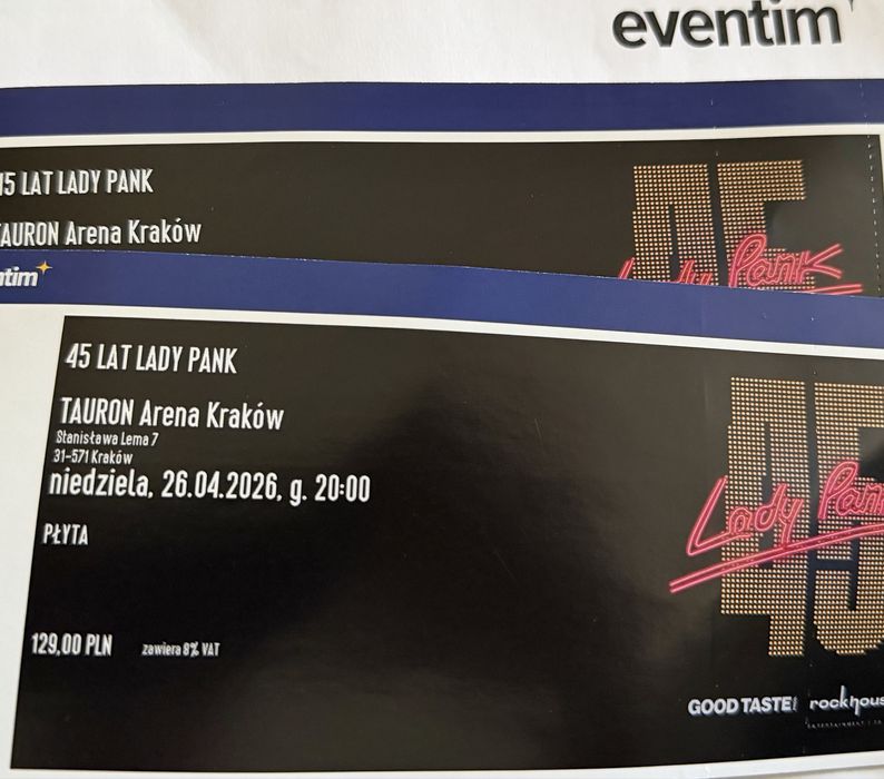 Bilety Lady Pank 45-lecie Tauron Arena Krakow; Niedziela 26.04.2026; płyta
