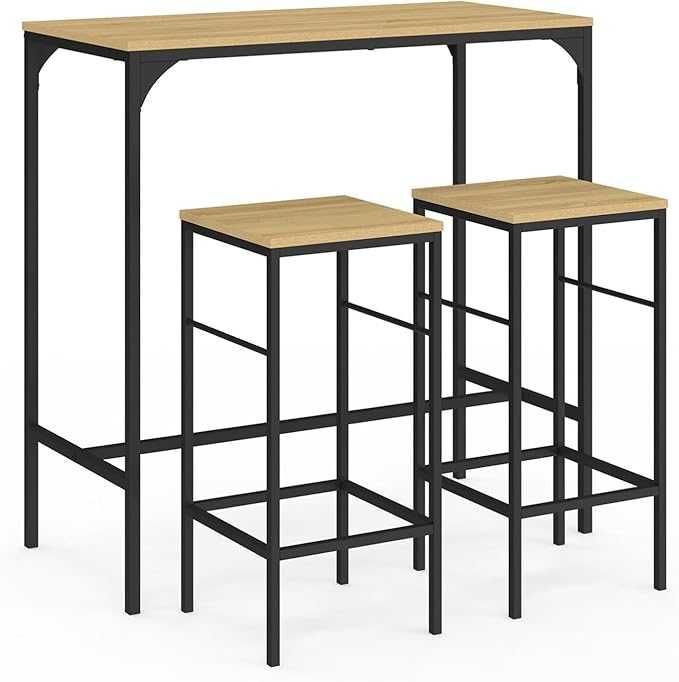 IDMarket (Detroit) - Mesa Alta de Bar 45x95x95 cm + 4 Bancos 32x32x67
