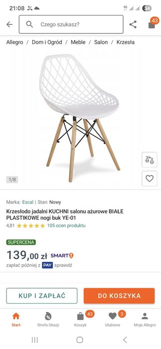Krzesła 4szt. Białe, ażurowe,plastik +buk