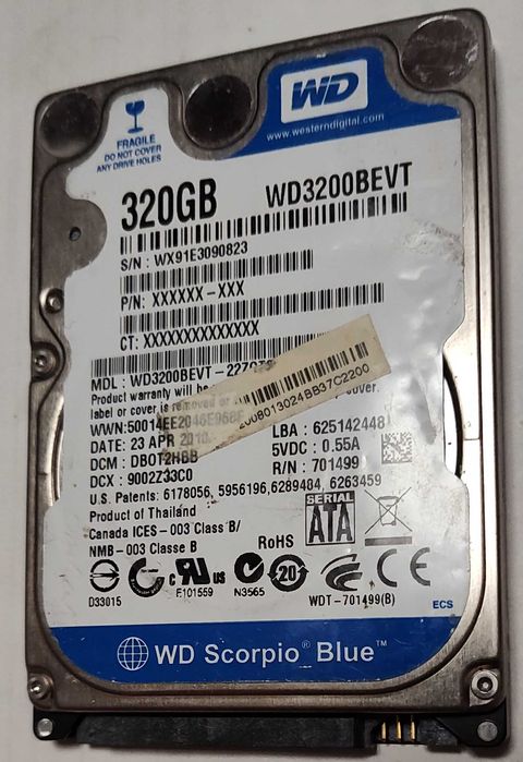 2.5 жорсткий диск Sata в ноутбук WDC WD3200BEVT-22ZCT0 320Гб