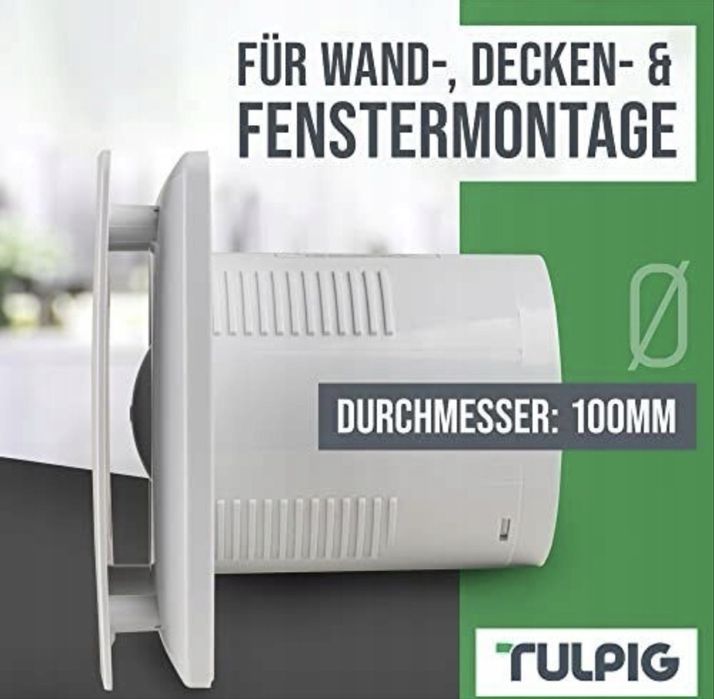 Wentylator łazienkowy Tulpig 100mm czujnik wilgotności timer ABS PET