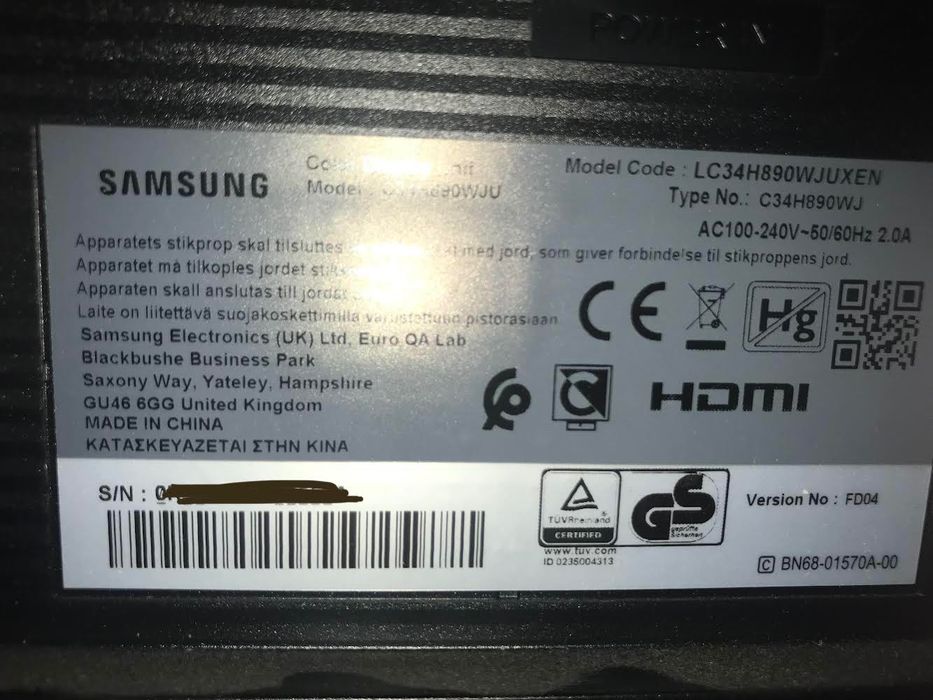 Monitor Samsung C34H89 panoramiczny 34” uszkodzony