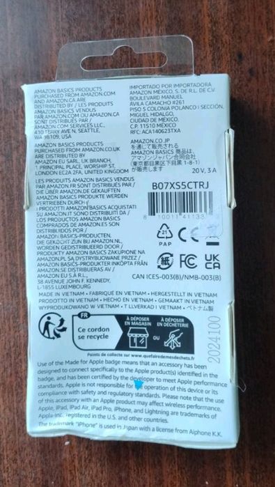 Кабель Amazon Basics USB-C to Lightning для iPhone 8–14 серії, 1.8 м що