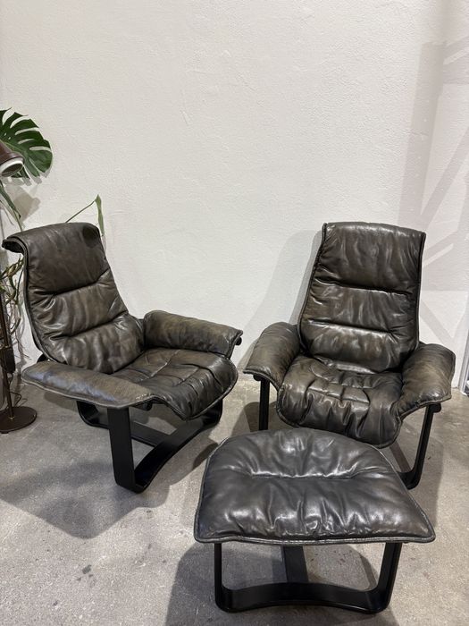 Skandynawski fotel skórzany skóra khaki Manta Ingmar Relling vintage