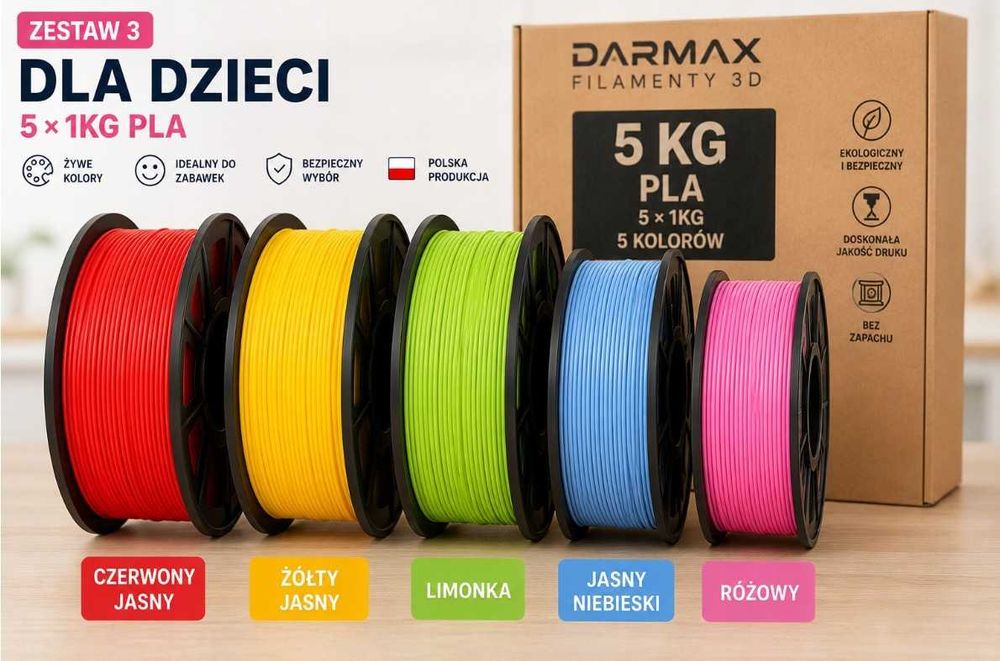 Zestaw Filamentów PLA Dla Dzieci 5x 1000g