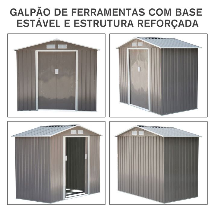 Abrigo de Jardim Metálico para Arrumação – 213x130x185 cm