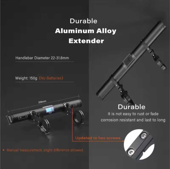 Wspornik kierownicy W20PB+funkcja power banka 20cm,1szt,czarny,rower