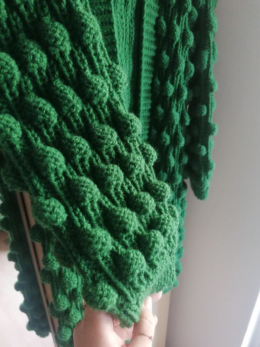 Zielony popcorn sweter ręcznie robiony na drutach Handmade M L