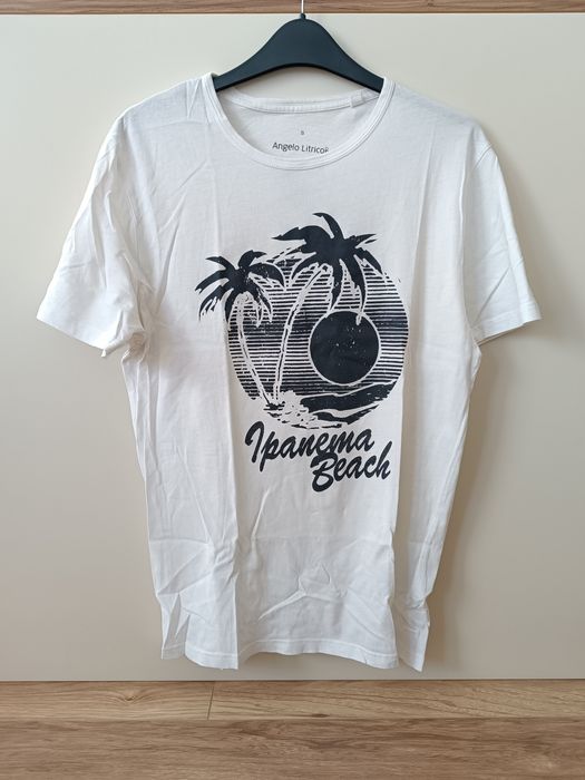Biała bawełniana koszulka t-shirt z palmą plażą S