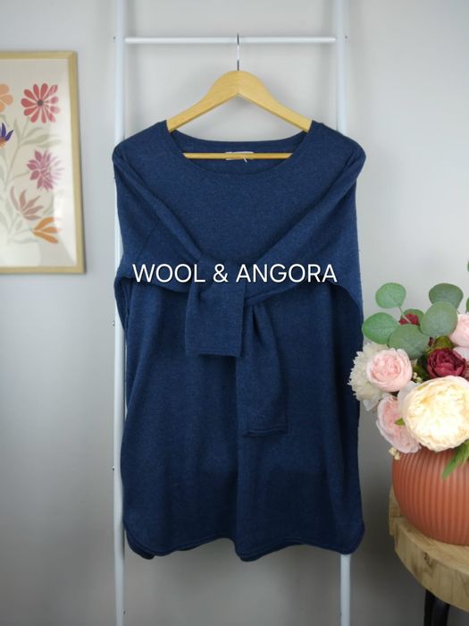 Wełniany sweter granatowy wełna Angora bluza dzianinowa oversize XXXL