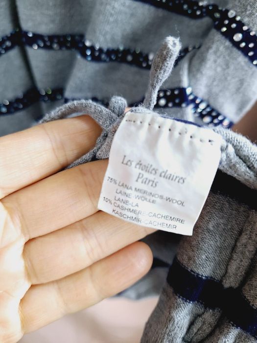 Sweter wełniany wełna kaszmir L xl w paski premium