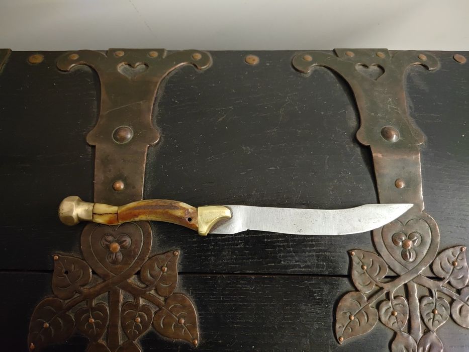 Kuty hartowany polerowany nóz myśliwski poroże mosiądz 27 cm Made in Poland