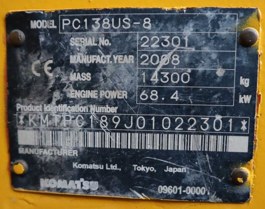 2008 Komatsu PC138US-8 Escavadora Giratória de Rastos