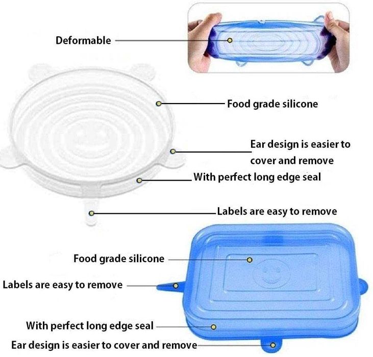 Tampas de silicone elásticas reutilizáveis 12 peças Cozinha Tupperware