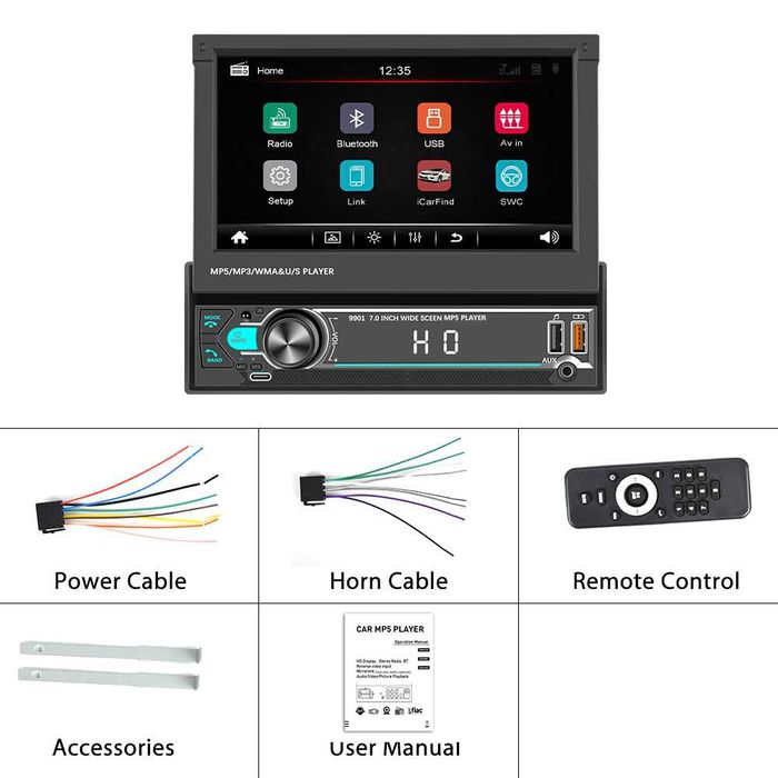 Radio 1 din bluetooth ecrã 7  USB FM video tátil