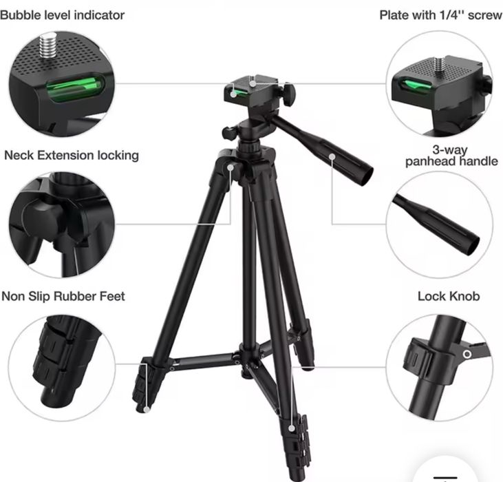 Штатив для телефона, фотоаппарата, камеры, 102 см черный на пульте