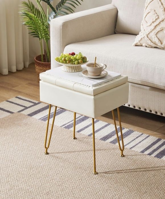 Krzesełko do toaletek biały taboret ze schowkienm IBUYKE /O