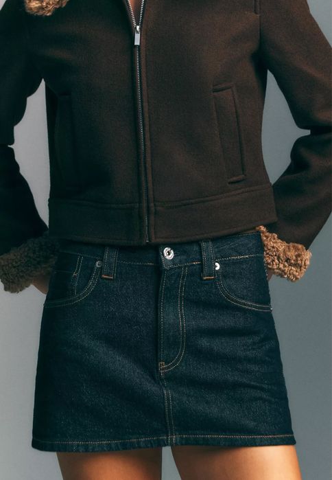 Юбка шорты stradivarius темно синяя джинсовая