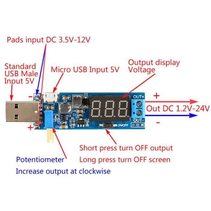 Перетворювач напруги універсальний USB - DC 3-12 В на 1-24 В