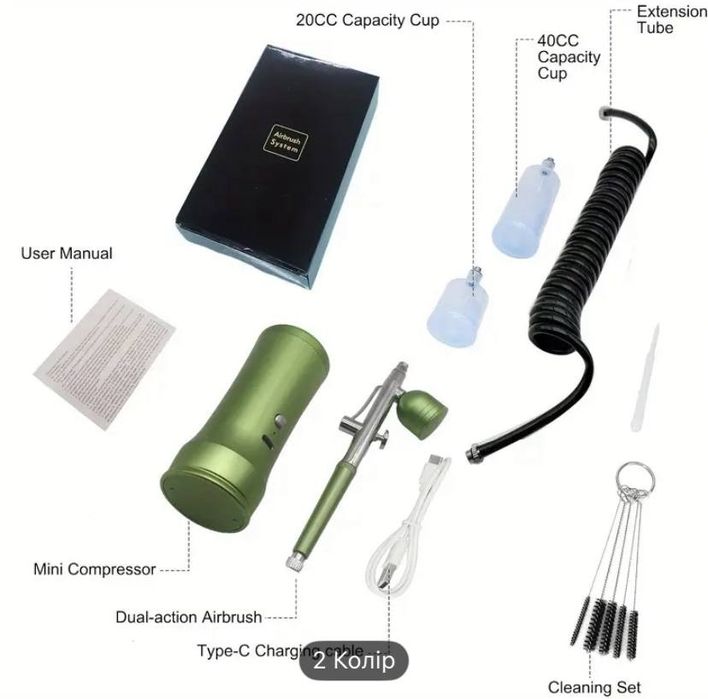 Універсальний набір для аерографії - Ручний, з перезарядкою, наконечни