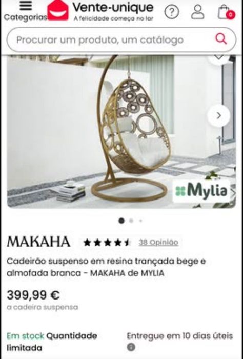 Baloiço Suspenso em Rattan  Estilo Boho  Com Base e Almofada Ajustável na altura
