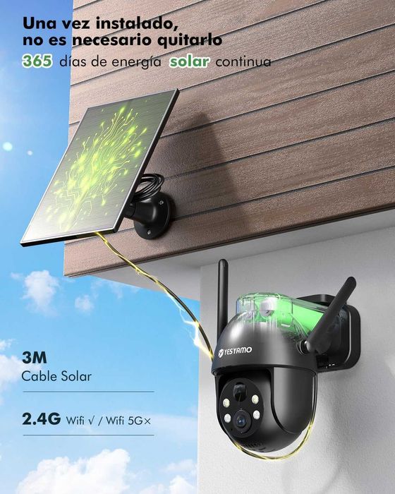 Câmera vigilância 360º WiFi c/ painel solar, bateria - garantia 3 anos