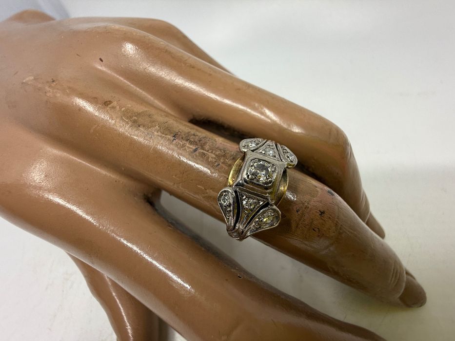 Antyk pierścionek z diamentami złoto próba 585 Certyfikat