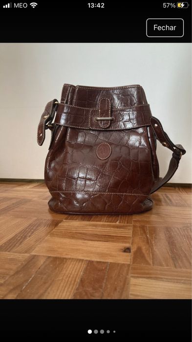 Mala bucket castanha de pele Belcinto