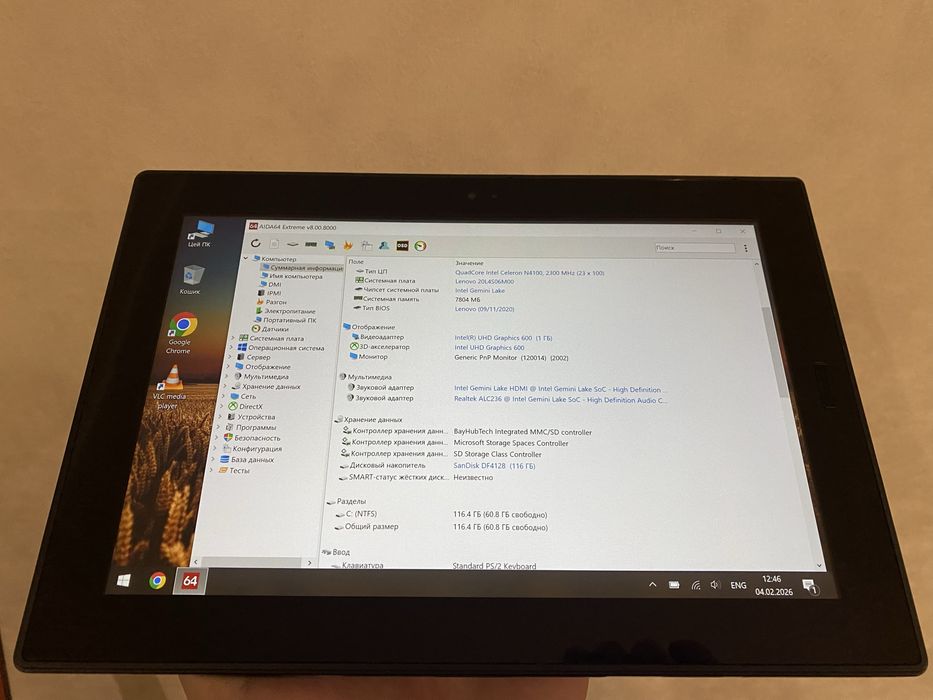 Планшет Lenovo TAB 10. Windows. Intel, 8/128, батарея до 10год.